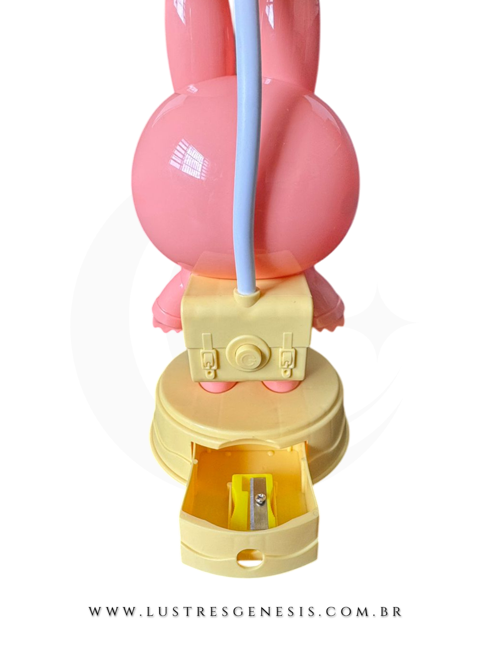 Abajur infantil Labubu rosa com apontador, em formato de personagem fofo, ideal para decora&ccedil;&atilde;o de quartos, escrit&oacute;rios e escrivaninhas.